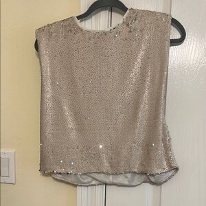 TCEC Champagne Sequin Sleeveless Blouse